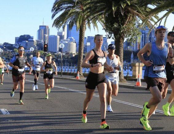 Runners on a city course