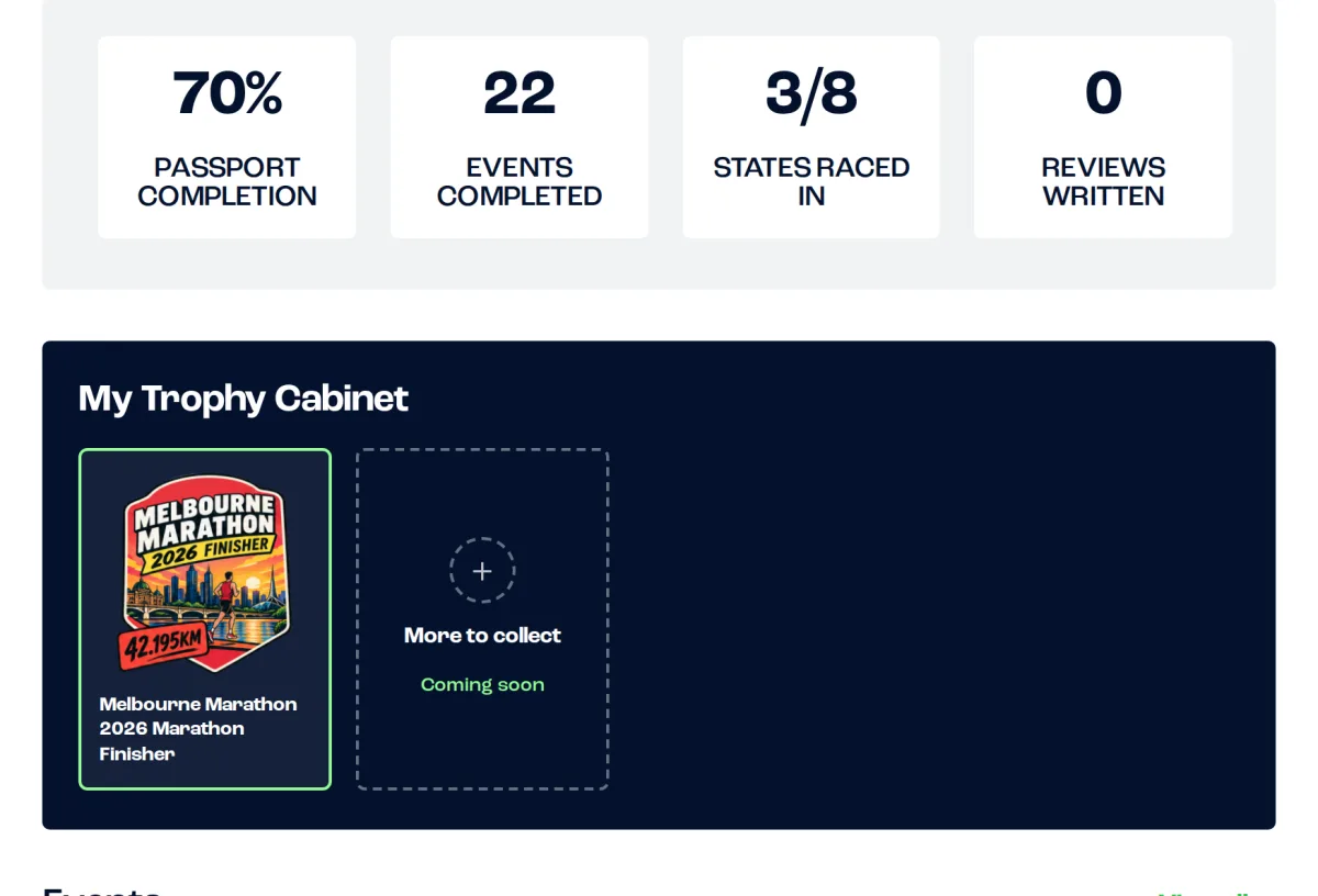 Runner Passport stats and trophy cabinet