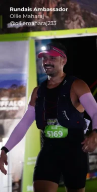Ollie Maharaj crossing the line at Buffalo Stampede